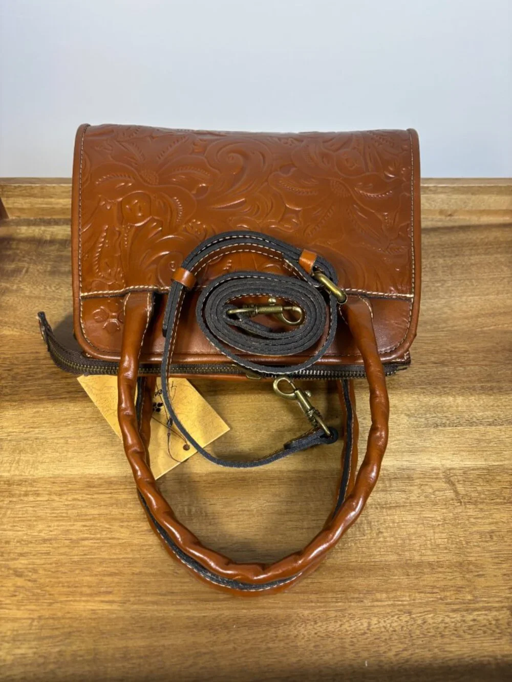 Patricia Nash Small Paris Florence Brown Tooled Floral Leather Satchel New